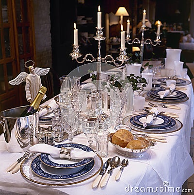 Decorated christmas or weddind dining table Stock Photo