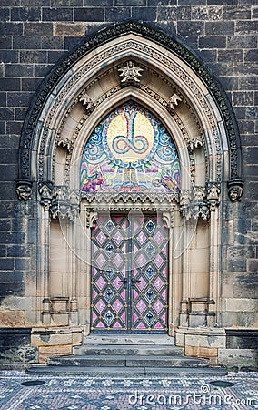 Decorated church entrance in Prague Vysehrad Stock Photo