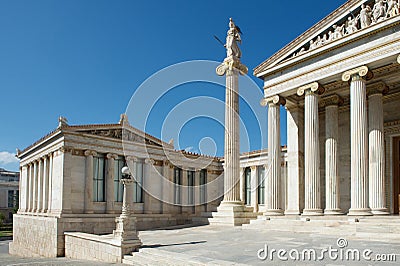 Decorated classical building of Athens University Stock Photo