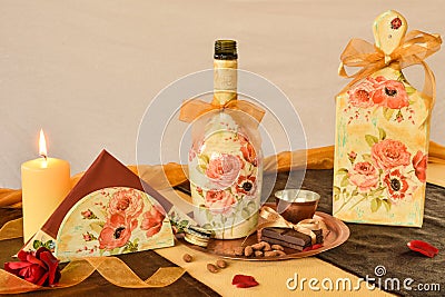 Decorated with decoupage household items Stock Photo