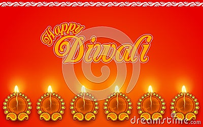 Decorated Diya for Diwali Holiday Vector Illustration