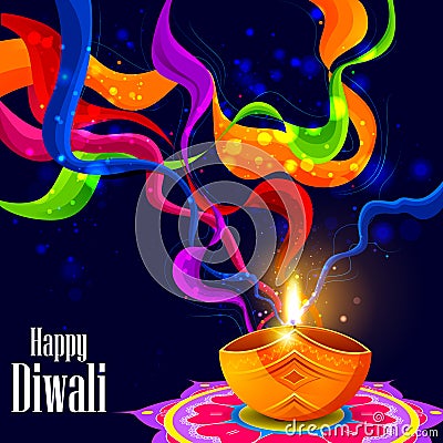 Decorated diya for Happy Diwali background Vector Illustration