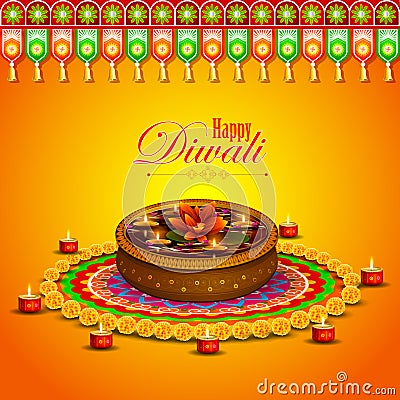 Decorated diya for Happy Diwali background Vector Illustration