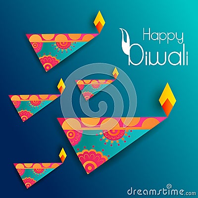 Decorated Diya for Happy Diwali festival holiday celebration of India greeting background Vector Illustration