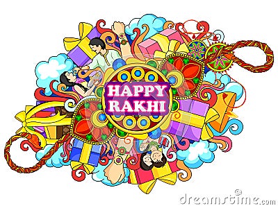 Decorated doodle art of Happy Raksha Banhan Vector Illustration