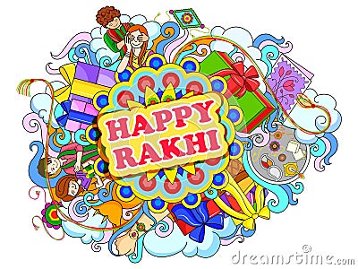 Decorated doodle art of Happy Raksha Banhan Vector Illustration