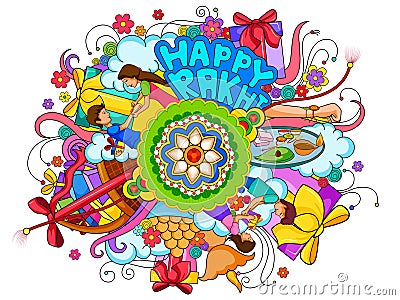 Decorated doodle art of Happy Raksha Banhan Vector Illustration