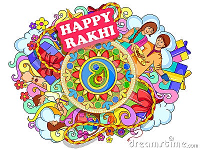 Decorated doodle art of Happy Raksha Banhan Vector Illustration