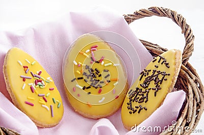 Decorated easter cookies in a basket Stock Photo