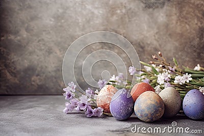 Decorated Easter Eggs Amongst Vibrant Spring Blossoms. Stock Photo