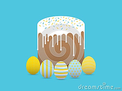 Decorated eggs with easter cake Vector Illustration