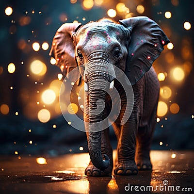 Decorated elephant figurine with sparkling lights on a bokeh background Generative by AI Stock Photo
