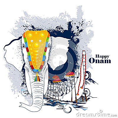 Decorated elephant for Happy Onam Vector Illustration