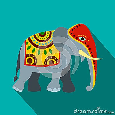 Decorated elephant icon, flat style Vector Illustration