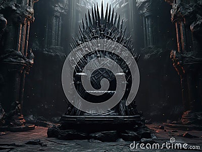 Decorated empty throne hall. Black throne. Stock Photo