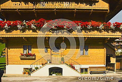 Decorated façade made from timber Garlos Austria Stock Photo