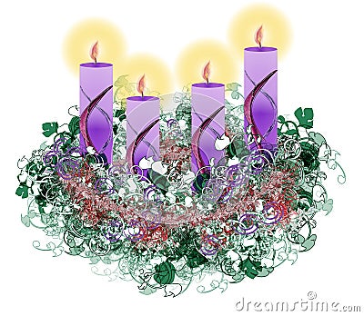 Decorated floral Advent wreath with four advent candles Stock Photo