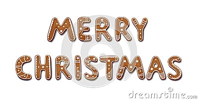 Decorated Gingerbread Inscription Merry Christmas. Christmas cookies on white background. Vector Illustration