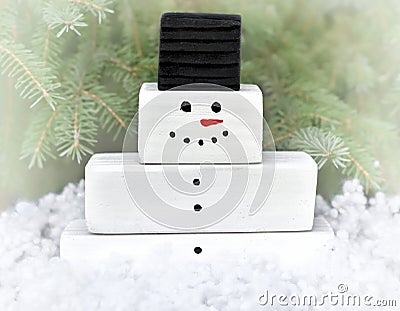 Decorated handmade wooden snowman Stock Photo