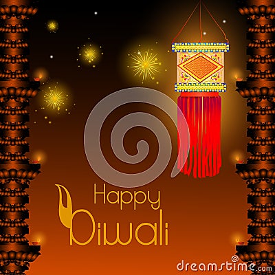 Decorated hanging Kandil lantern for Happy Diwali festival holiday celebration of India greeting background Vector Illustration