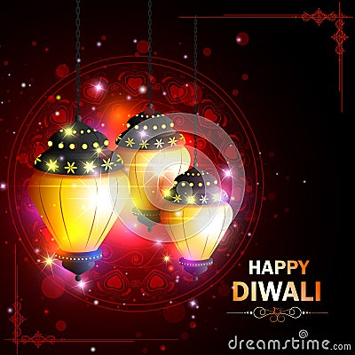 Decorated hanging lamp for Happy Diwali festival holiday celebration of India greeting background Vector Illustration