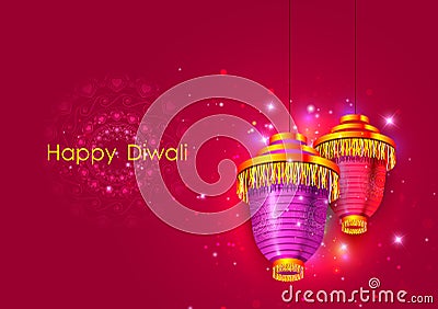 Decorated hanging lamp for Happy Diwali festival holiday celebration of India greeting background Vector Illustration