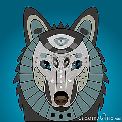 Decorated head of wolf Vector Illustration