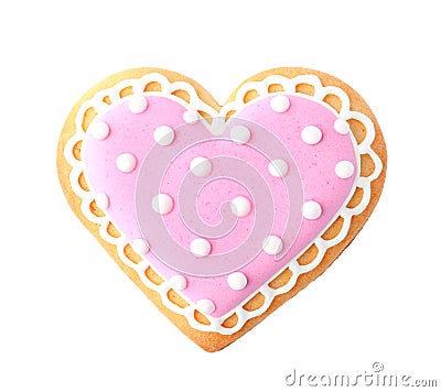 Decorated heart shaped cookie on white background Stock Photo