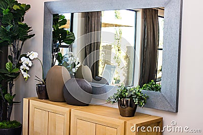 Decorated Hutch Unit With Mirror Stock Photo