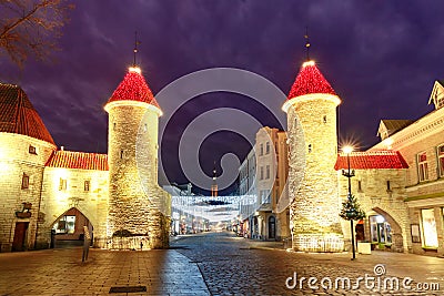 Viru Gate in the Old Town of Tallinn, Estonia Stock Photo