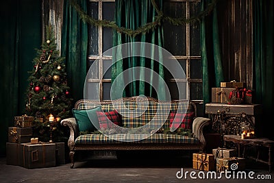 Decorated Living Room for Christmas Stock Photo