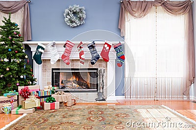 Decorated living room at home for Christmas Stock Photo