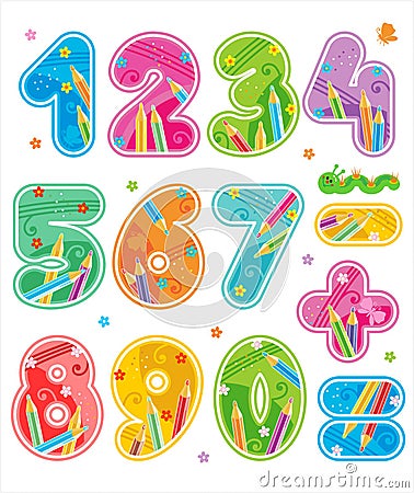 Decorated numbers, see also corresponding ABC set Vector Illustration