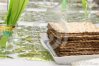 Decorated Passover Seder table in Tel Aviv, Israel Stock Photo