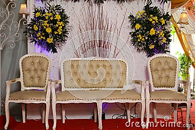 Decorated pelaminan or bridal dais Stock Photo