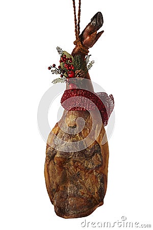 Decorated piece of serrano ham. Stock Photo