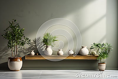 Decorated plants and flowers pots for bare cement and loft wall style. Home and hotel decoration idea design Stock Photo