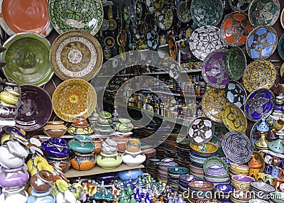 Decorated plates and traditional morocco souvenirs Stock Photo