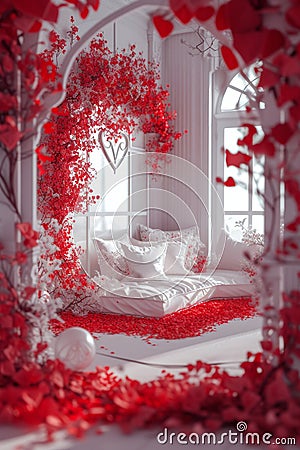 Decorated red and white interior for lovers Stock Photo