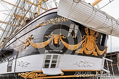The decorated stern of the battleship Jylland in Ebeltoft Editorial Stock Photo