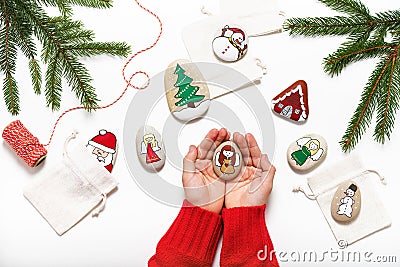 Decorated stone with Angel hold by hands. Stock Photo