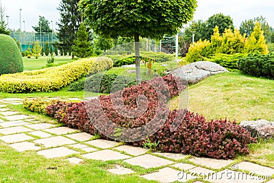 Decorated stone paths in landscape design Stock Photo