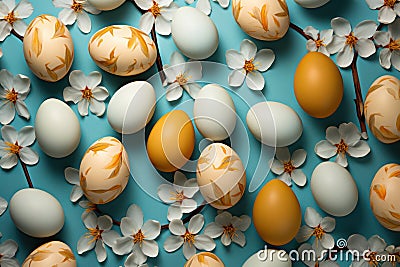 Decorated easter spring symbol egg blue colorful background design pattern white background holiday food Stock Photo