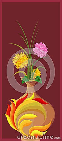 Decorated Vase With Flower, Vector Illustration