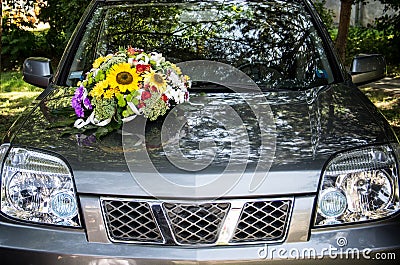 Decorated wedding car Stock Photo