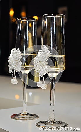 Decorated wedding glasses with champagne Stock Photo