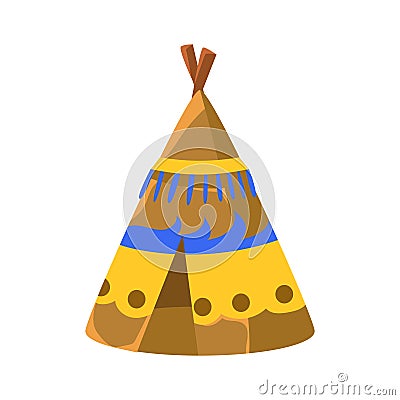 Decorated Wigwam Hut, Native American Indian Culture Symbol, Ethnic Object From North America Isolated Icon Vector Illustration