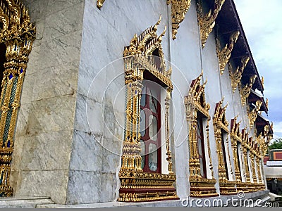 Decorated Windows in Wat Rakangkositaram, Bangkok Stock Photo