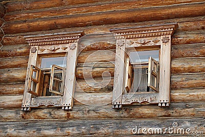 Decorated wooden windows Stock Photo