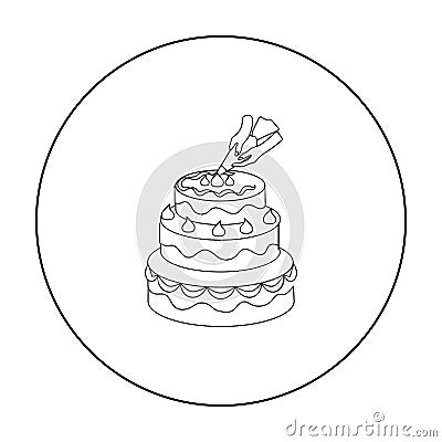 Decorating of birthday cake icon in outline style isolated on white. Event service symbol stock vector Vector Illustration